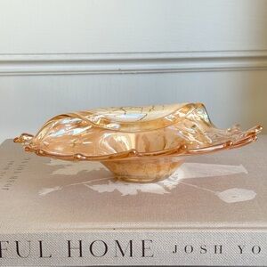 Vtg Amber Swirl Art Glass Conch Tray Bowl Murano-Style MCM Coastal Decor 8.5"